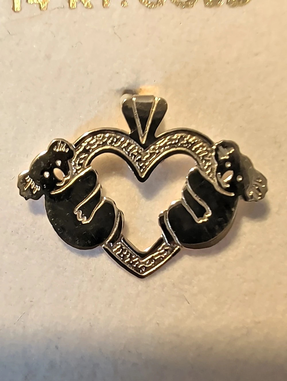 NWT 14K Gold Two Koala Heart Necklace Charm Without Chain.